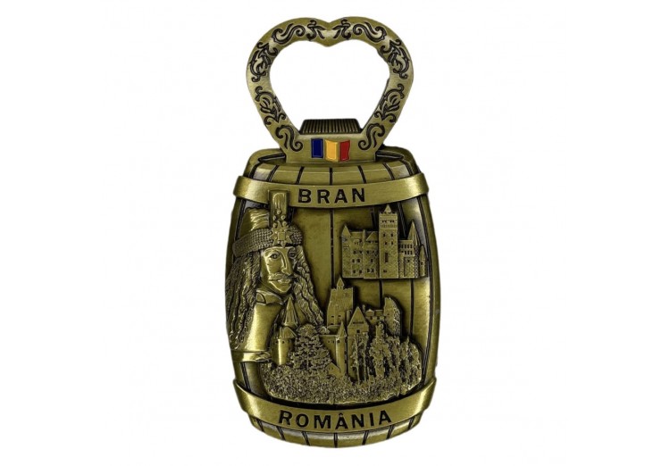 Magnet metalic Bran România (deschizător de sticle) auriu
